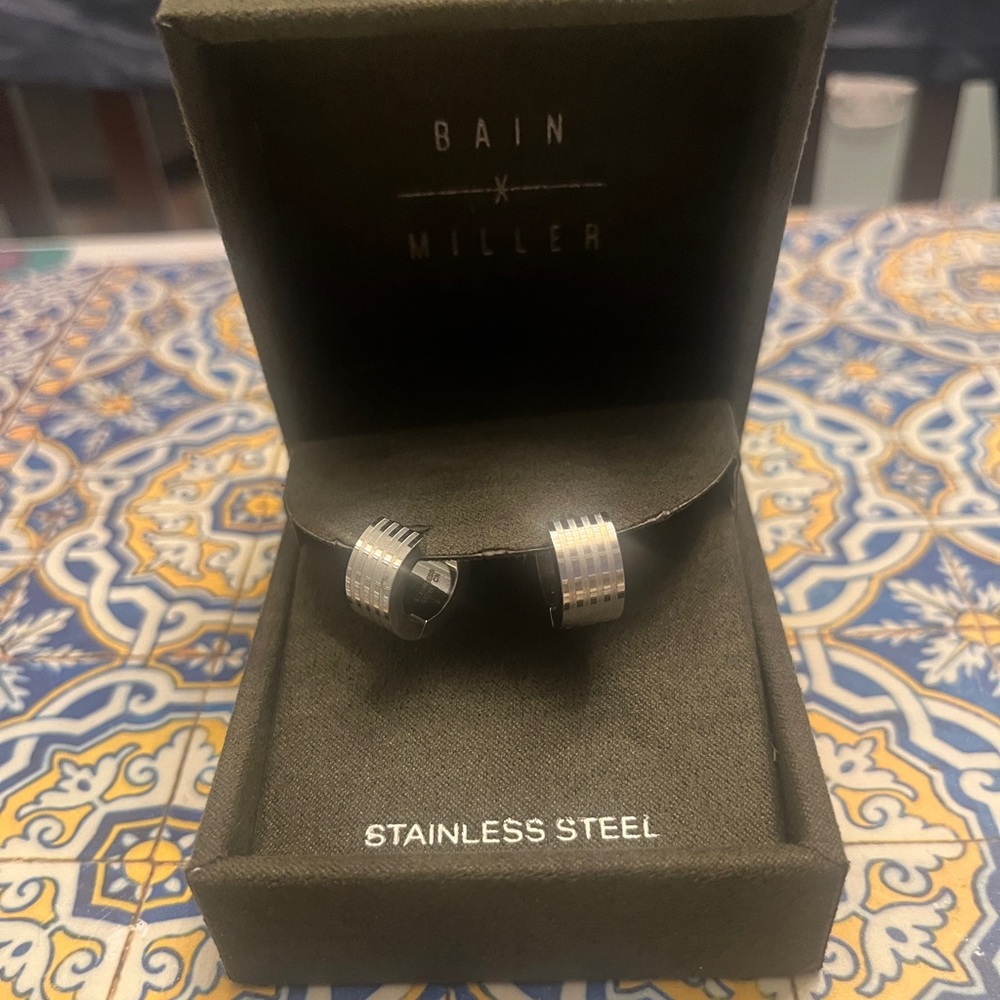 Bain x Miller stainless steel huggie hoops